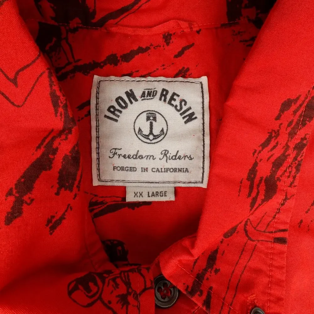 Iron And Resin Freedom Riders Mens 2XL Button Down Short Sleeve Shirt Motorbike - Picture 8 of 10